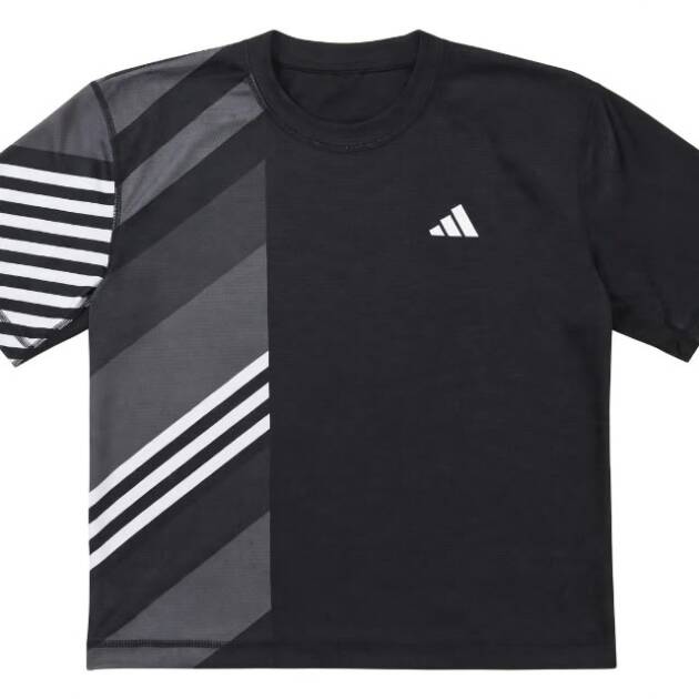 Adidas Men's Pro Asymmetric Striped Tennis T-Shirt in Black and White