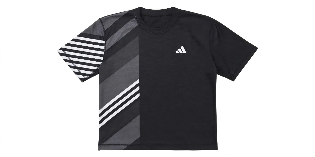 Adidas Men's Pro Asymmetric Striped Tennis T-Shirt in Black and White