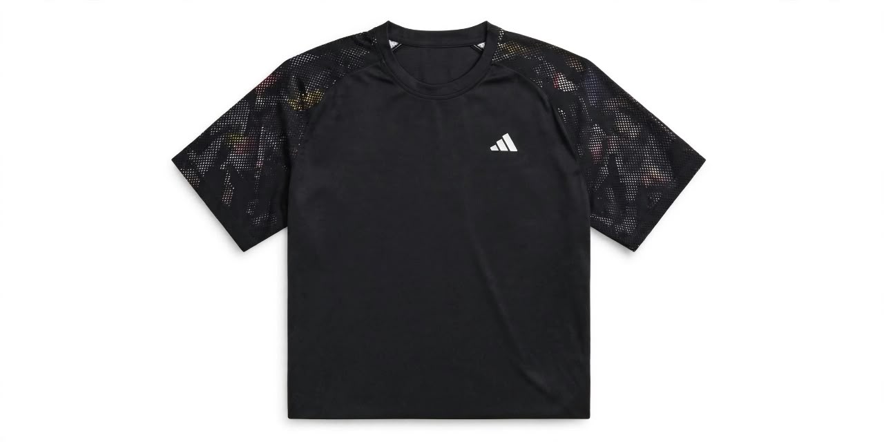 Adidas Men's Pro Patterned Mesh Sleeve Tennis T-Shirt in Black