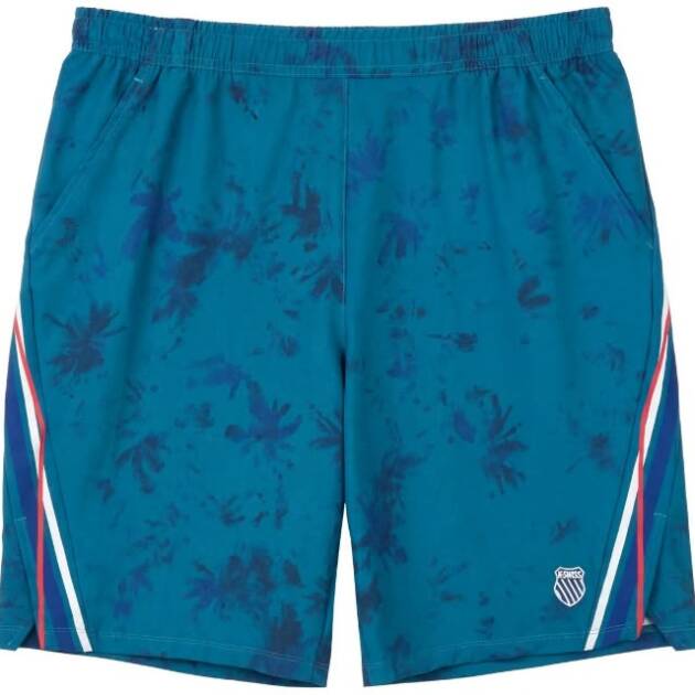 K-Swiss Men's Hypercourt Printed 7-Inch Tennis Shorts in Deep Teal and Navy