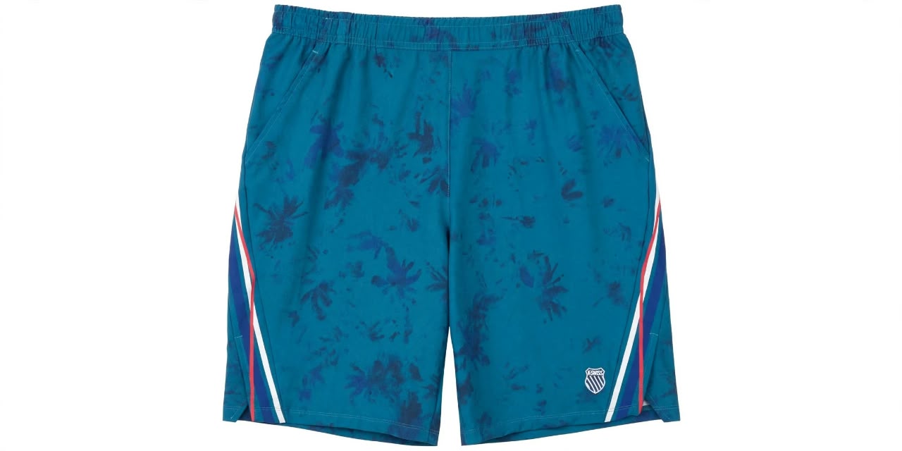 K-Swiss Men's Hypercourt Printed 7-Inch Tennis Shorts in Deep Teal and Navy